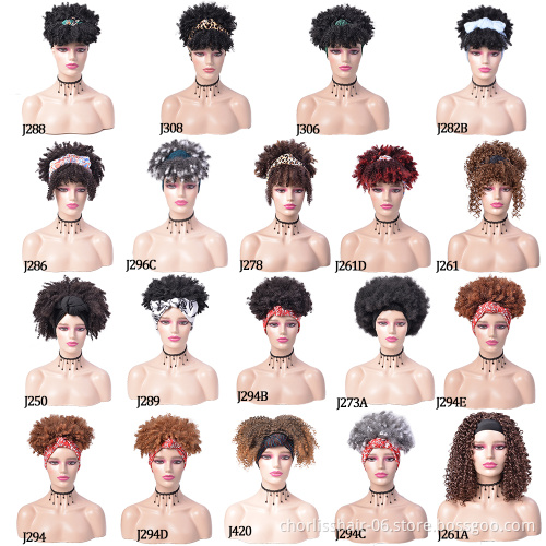 Wholesale Short Turban Synthetic Headband Wigs Afro Kinky Curly Synthetic Ombre Wigs With Headband AttachedFor Black Women Party